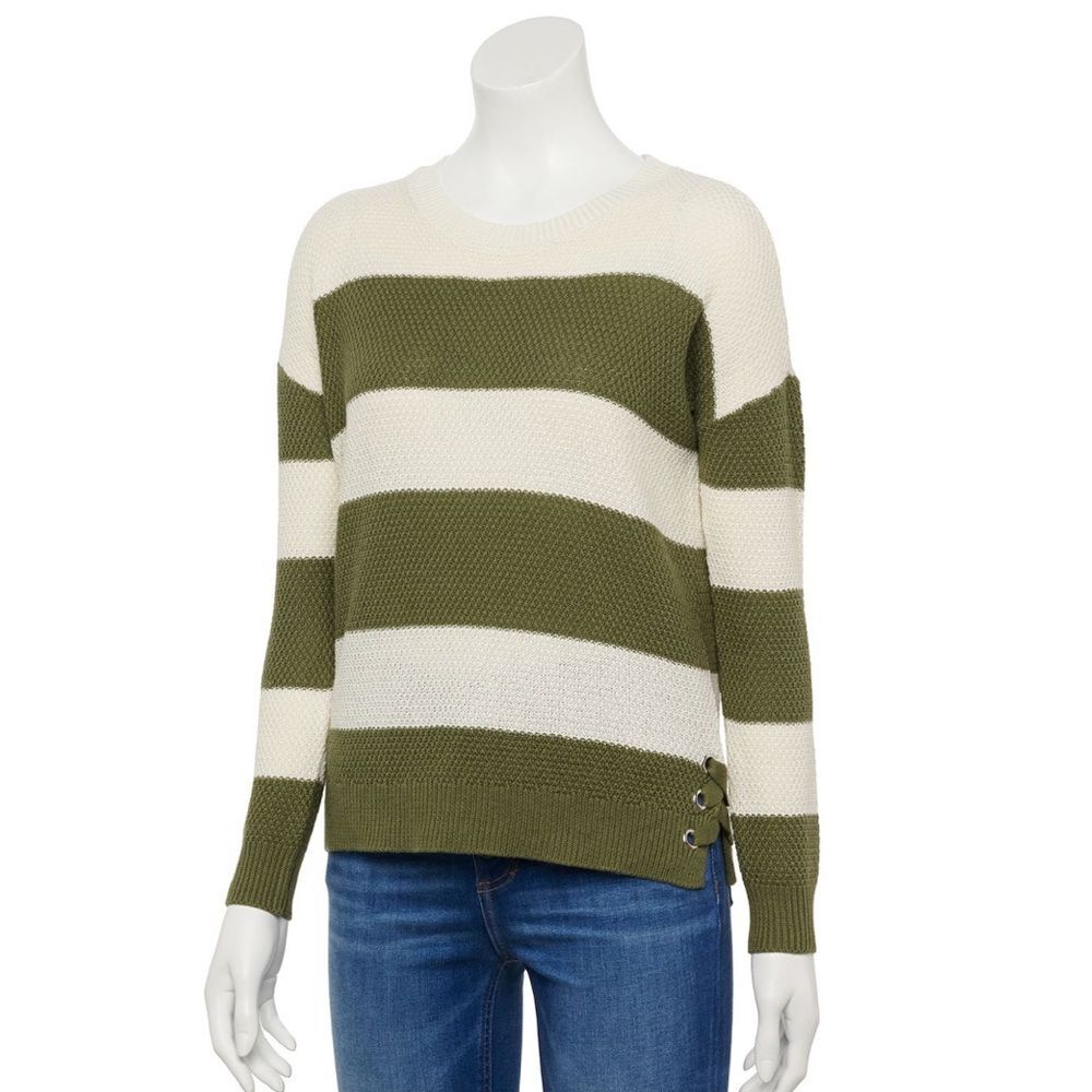 Pink Republic Juniors' Pink Republic Side Lace-Up Crewneck Sweater